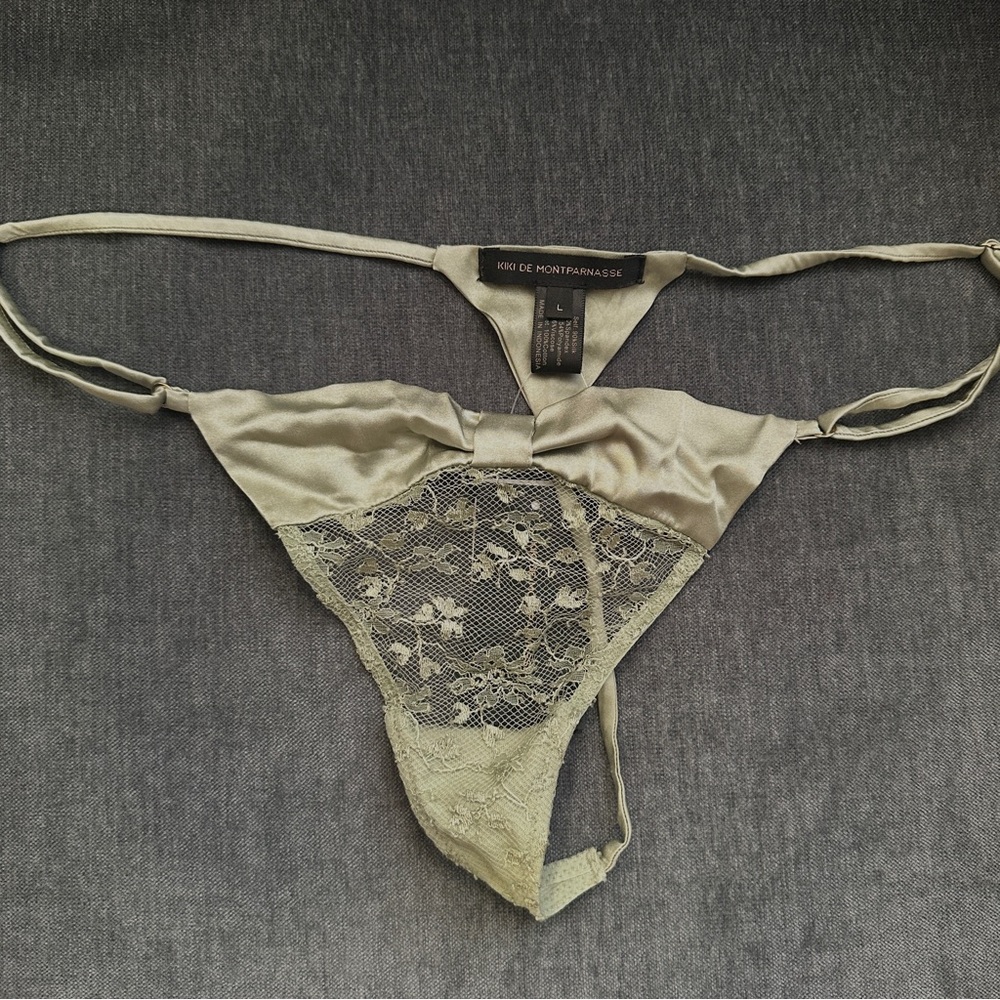 NWT Kiki de Montparnasse Cecile Thong in Sage Large Panties Underwear reg $135 - Picture 4 of 8